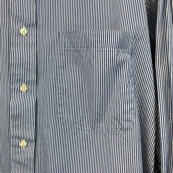 Members Mark Mens Button Down Shirt Blue White Striped Long Sleeve Pocket 17.5 - Picture 9 of 11